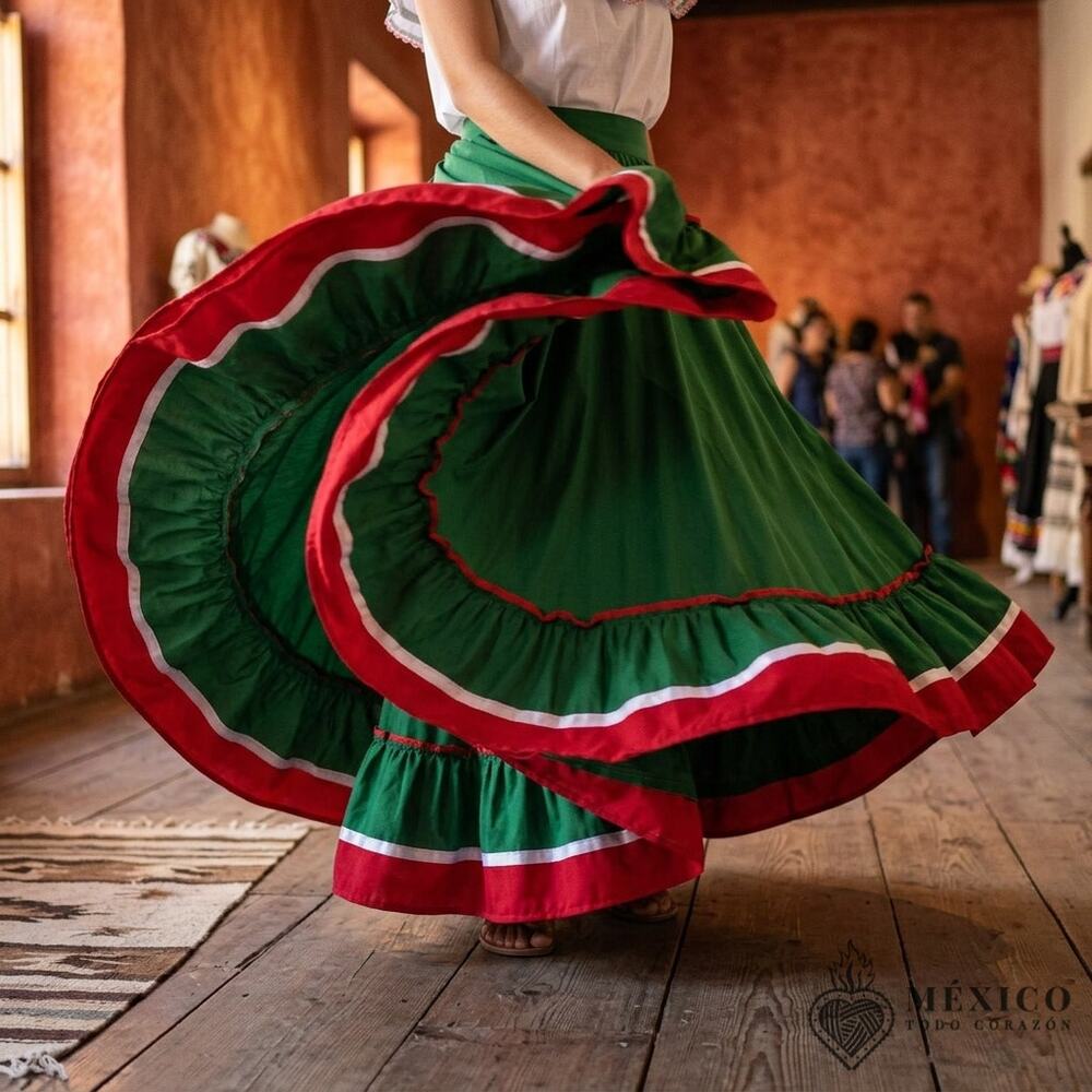 Mexican Folkloric Tricolor practice skirt Double vuelo  39.5 in long